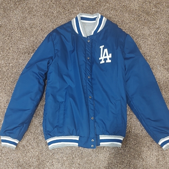 Men's Gray and Blue LA Los Angeles DODGERS Reversible Varsity Jacket - Picture 2 of 8